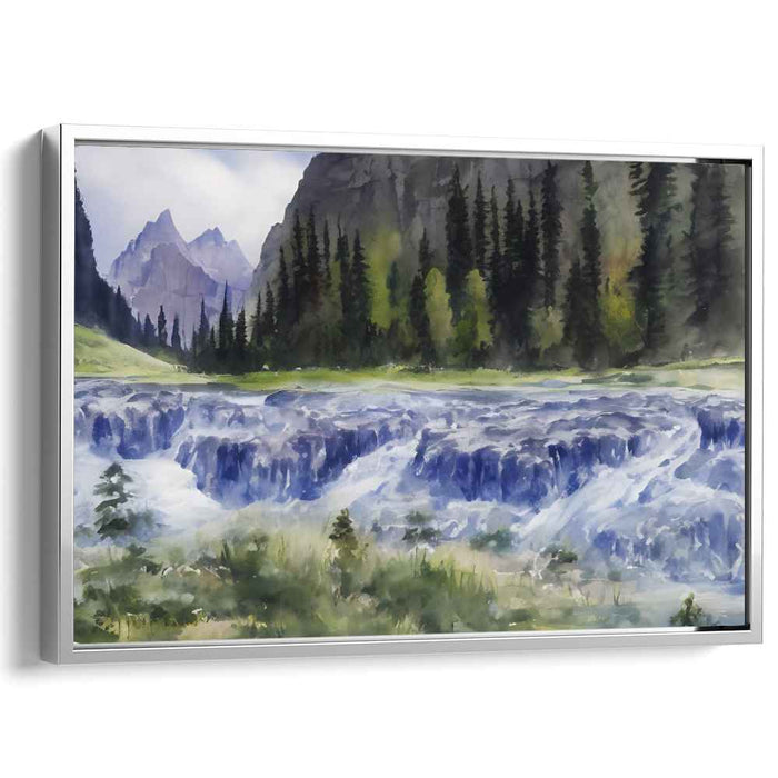 Mystic Cascades of Verdant Canopy: Serene Waterfall and Forest Landscape Canvas Art