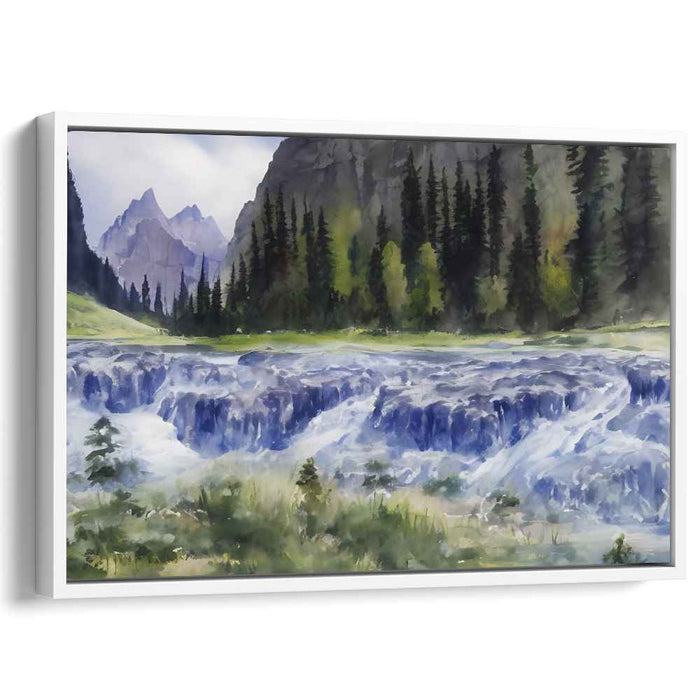 Mystic Cascades of Verdant Canopy: Serene Waterfall and Forest Landscape Canvas Art