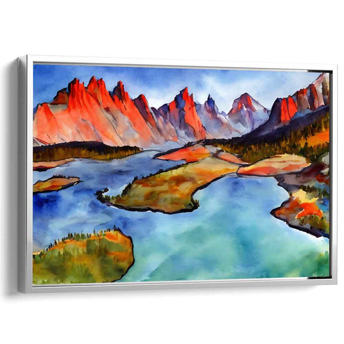 Pastel Peak Escape: Vibrant Watercolor Mountain Landscape Canvas Art Print