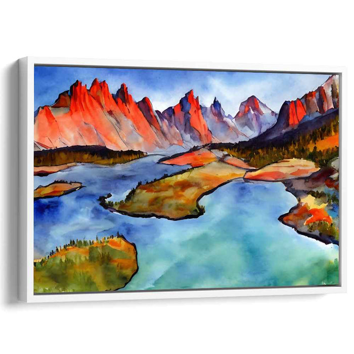 Pastel Peak Escape: Vibrant Watercolor Mountain Landscape Canvas Art Print