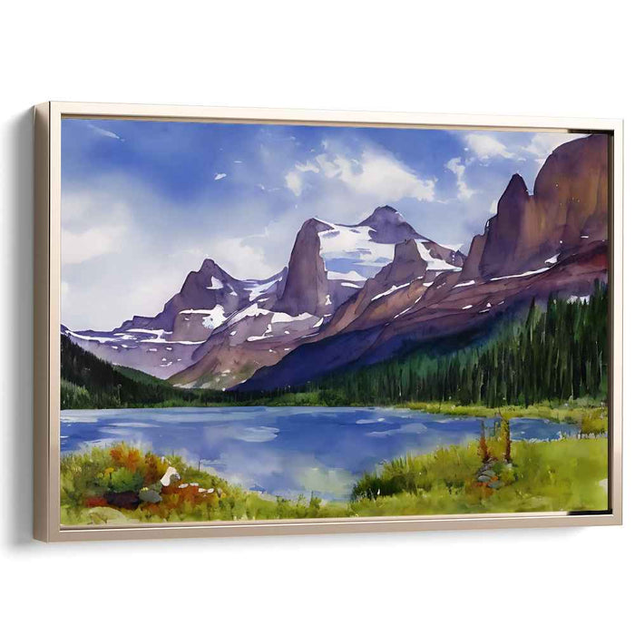 Whispering Waters Mystical Mirage: Tranquil Landscape Watercolor Canvas Art