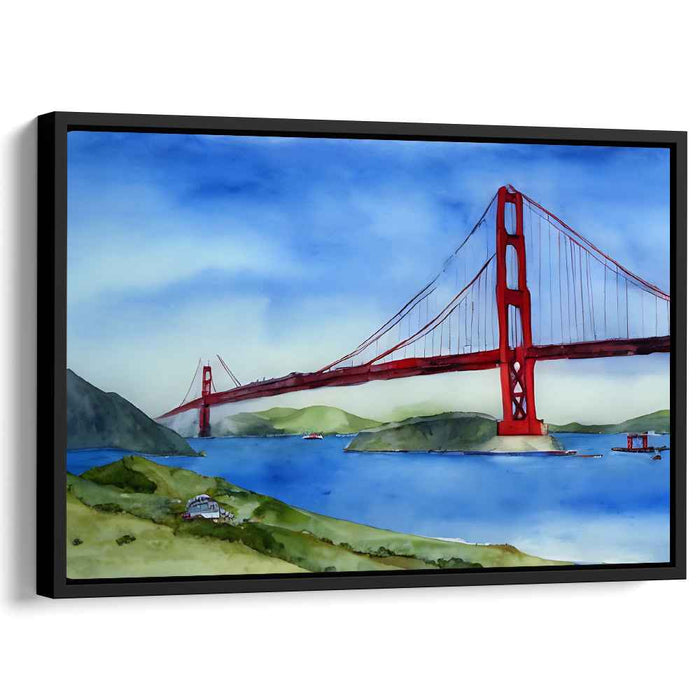 Golden Gate Dreamscape: Watercolor of the Golden Gate Bridge in Lush Setting