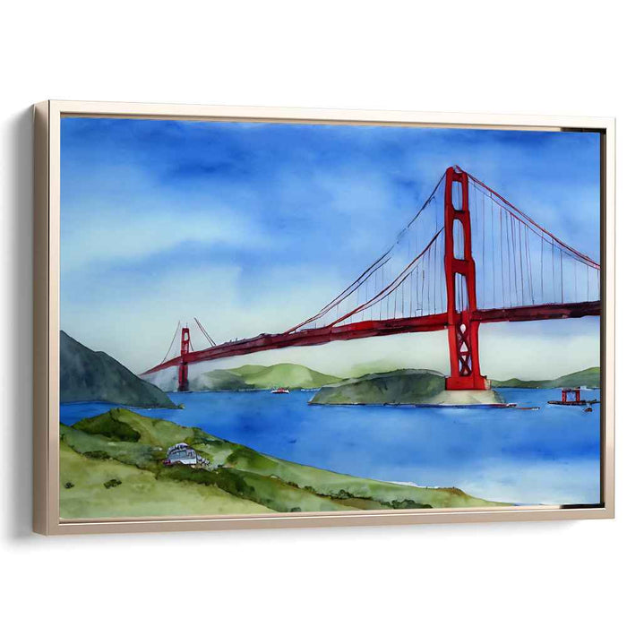 Golden Gate Dreamscape: Watercolor of the Golden Gate Bridge in Lush Setting