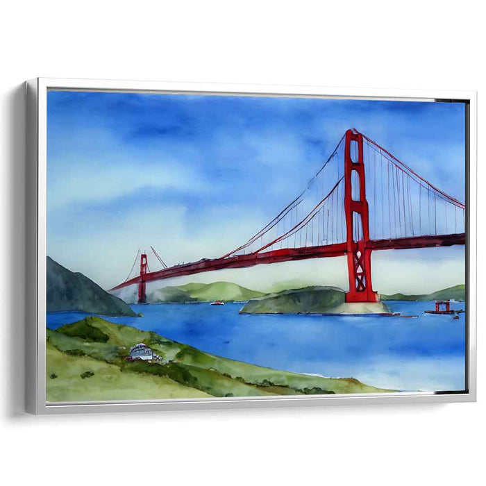 Golden Gate Dreamscape: Watercolor of the Golden Gate Bridge in Lush Setting