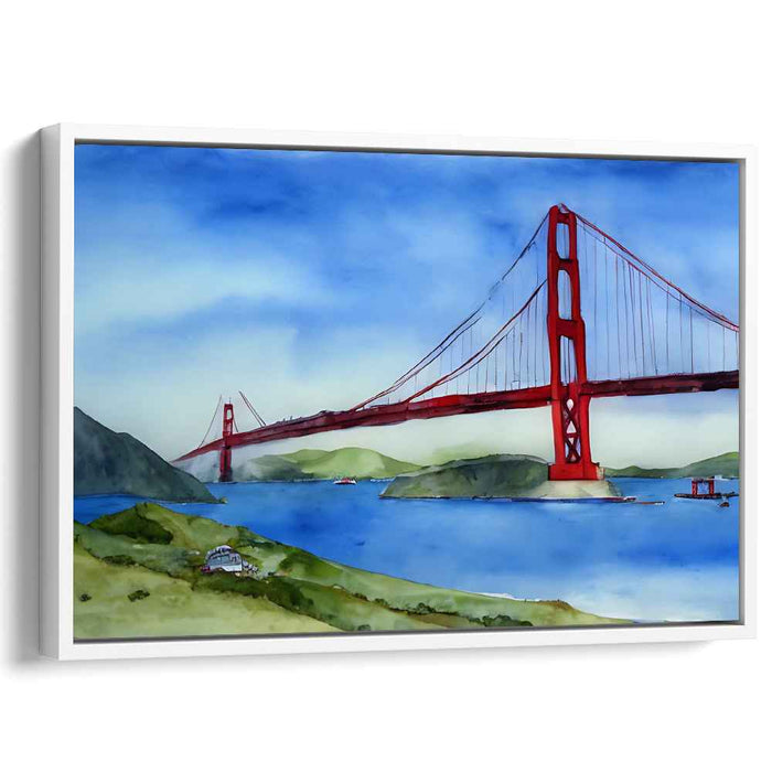 Golden Gate Dreamscape: Watercolor of the Golden Gate Bridge in Lush Setting