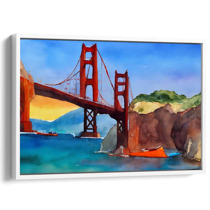Urban Aquatic Symphony: Golden Gate Bridge Watercolor Landscape Art Print