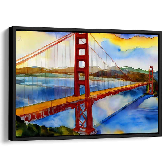 Misty Bay Bridge Glow: Watercolor Impression of San Francisco's Iconic Bridge