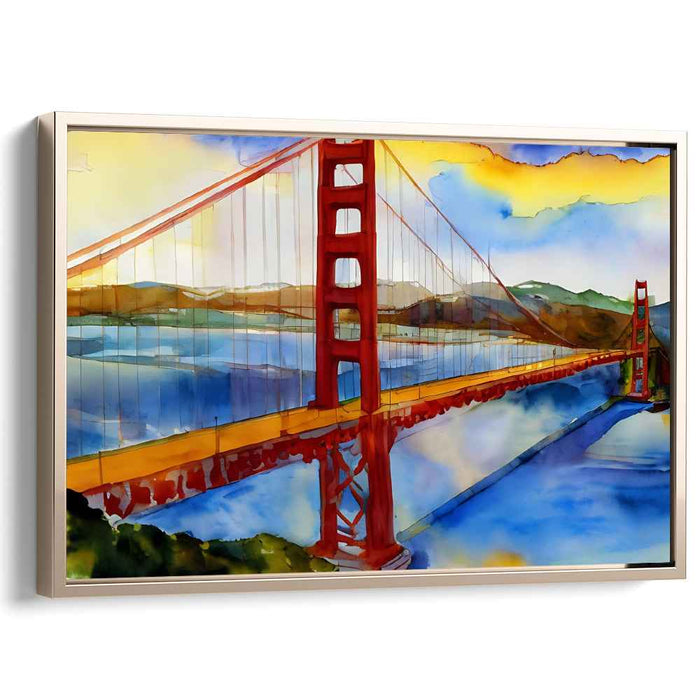 Misty Bay Bridge Glow: Watercolor Impression of San Francisco's Iconic Bridge