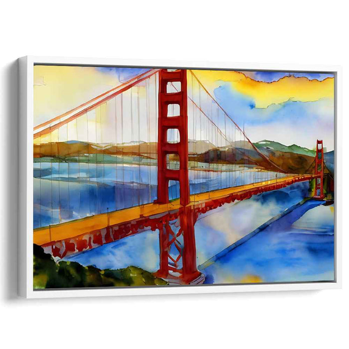 Misty Bay Bridge Glow: Watercolor Impression of San Francisco's Iconic Bridge