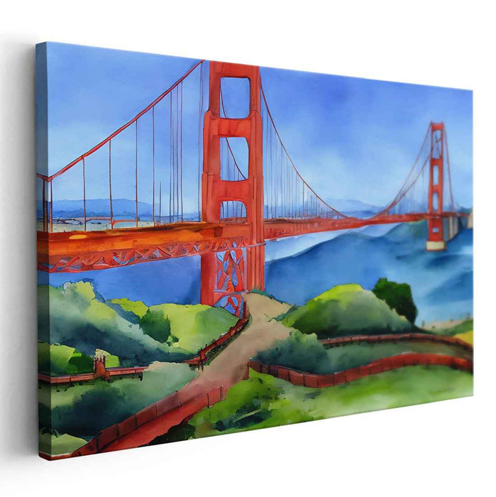 Bridge's Luminous Reflections: Iconic Bridge Watercolor Canvas Art Print