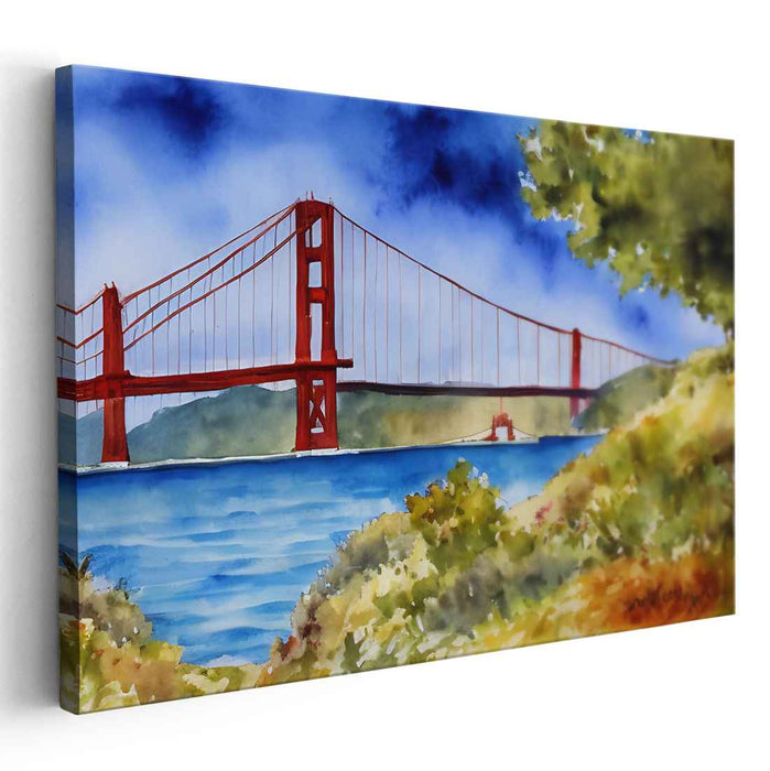 Golden Gate Tinted Mirage: Watercolor Landscape of San Francisco's Iconic Bridge