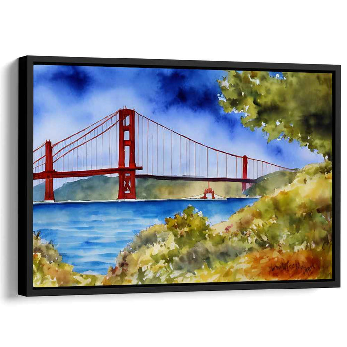 Golden Gate Tinted Mirage: Watercolor Landscape of San Francisco's Iconic Bridge