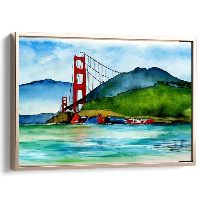 Golden Mist Bridge Brilliance: Impressionist Watercolor of the Golden Gate Bridge