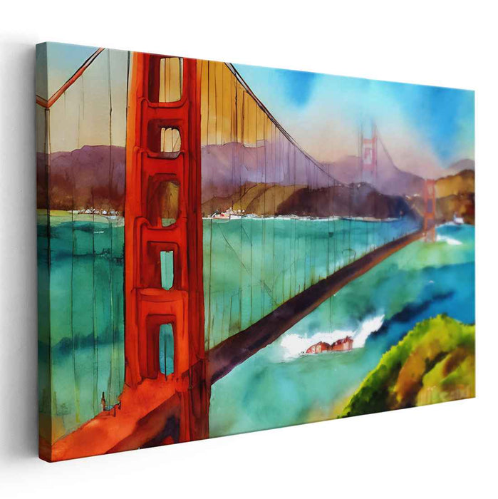 Golden Melody Bridge Symphony: Expressive Watercolor of the Golden Gate Bridge