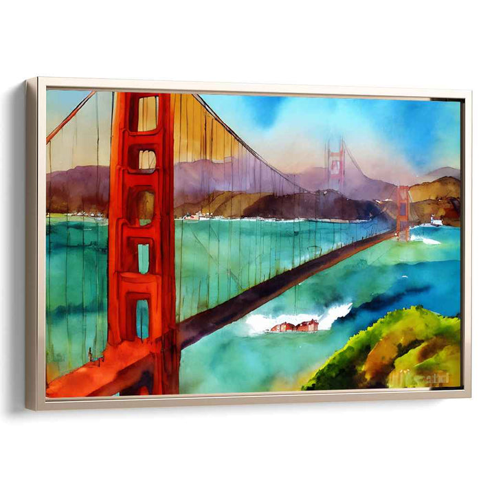 Golden Melody Bridge Symphony: Expressive Watercolor of the Golden Gate Bridge