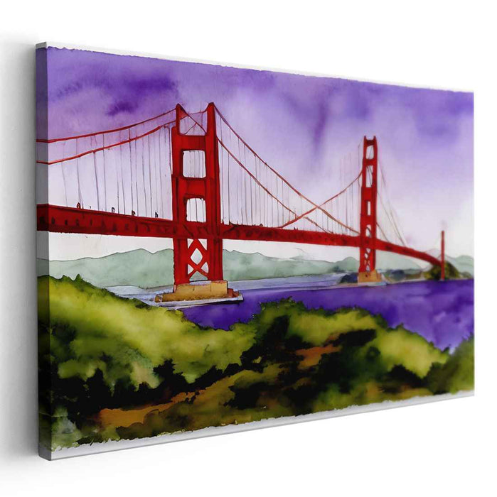 Misty Whispers by the Bay: Watercolor Landscape of Iconic San Francisco Bridge