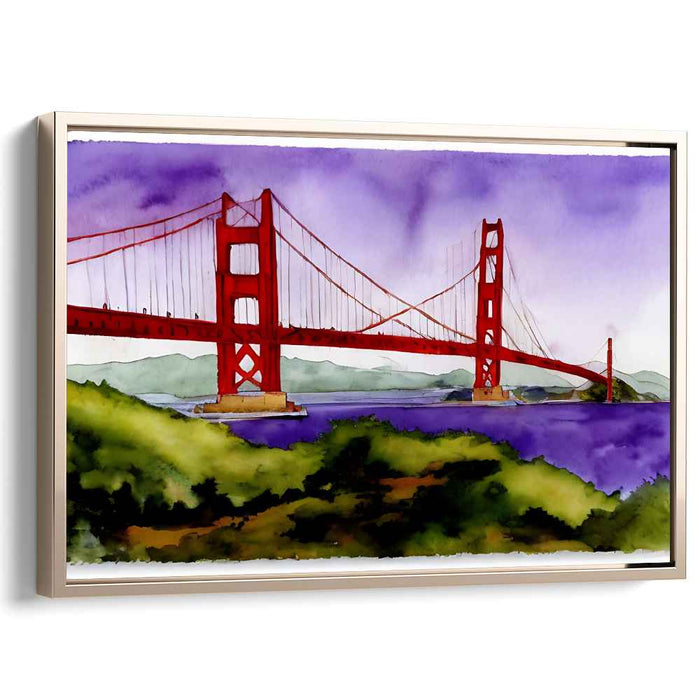 Misty Whispers by the Bay: Watercolor Landscape of Iconic San Francisco Bridge