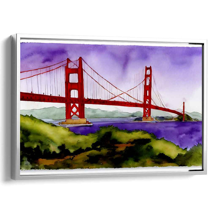 Misty Whispers by the Bay: Watercolor Landscape of Iconic San Francisco Bridge