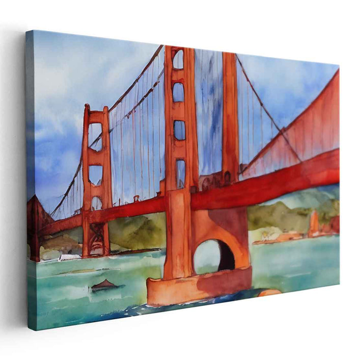 Misty Trail Overpass: Watercolor Landscape of Iconic Bridge