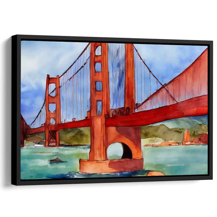 Misty Trail Overpass: Watercolor Landscape of Iconic Bridge