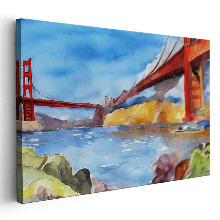 Aqua Light Symphony: Watercolor Masterpiece of San Francisco's Iconic Bridge