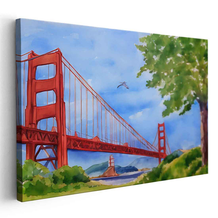 Bridging Horizons: Watercolor Panorama of the Golden Gate Bridge