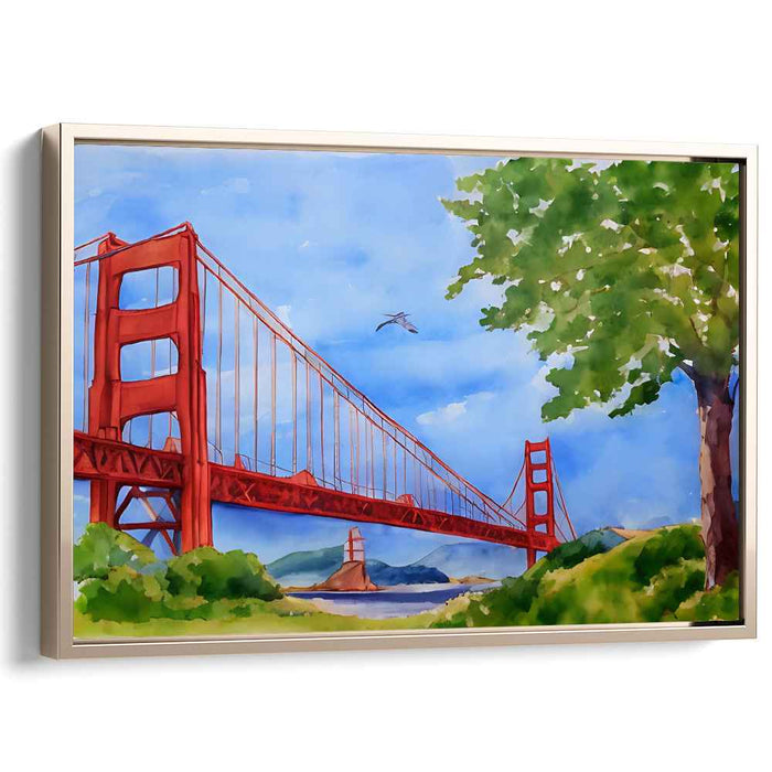 Bridging Horizons: Watercolor Panorama of the Golden Gate Bridge