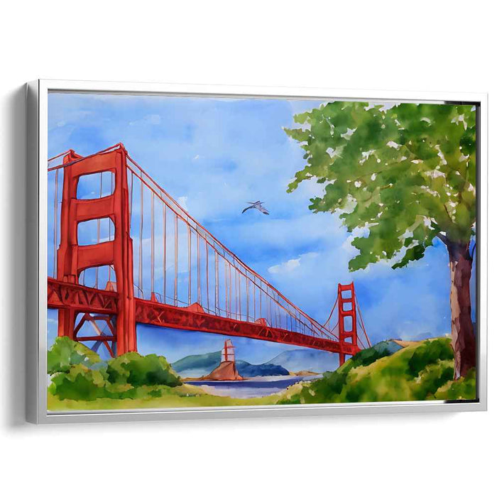 Bridging Horizons: Watercolor Panorama of the Golden Gate Bridge