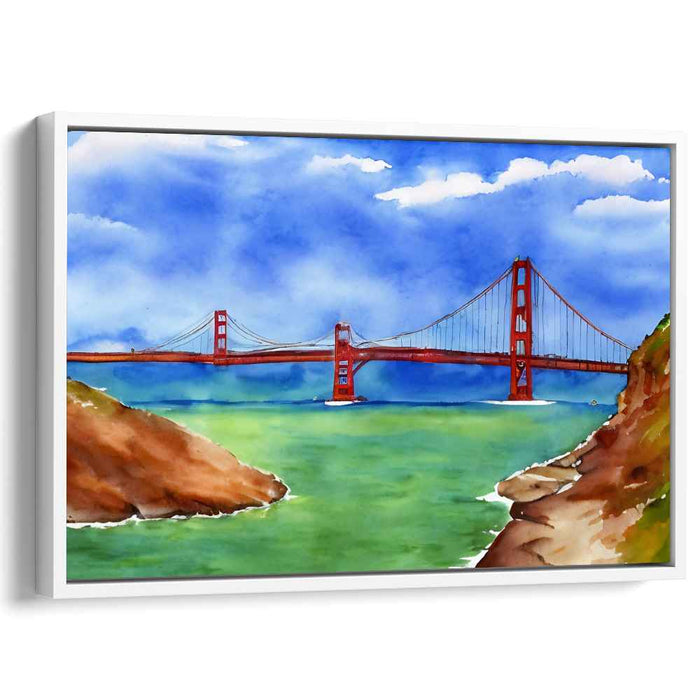 Electric Bay Mosaic: Vibrant Watercolor Landscape of San Francisco Icon