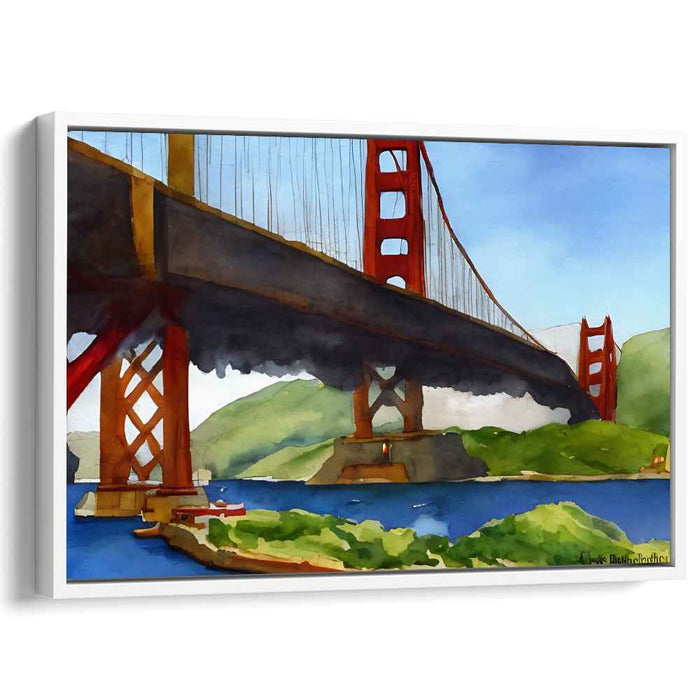 Aqua Bridge Serenity: Watercolor Landscape of Iconic Bridge
