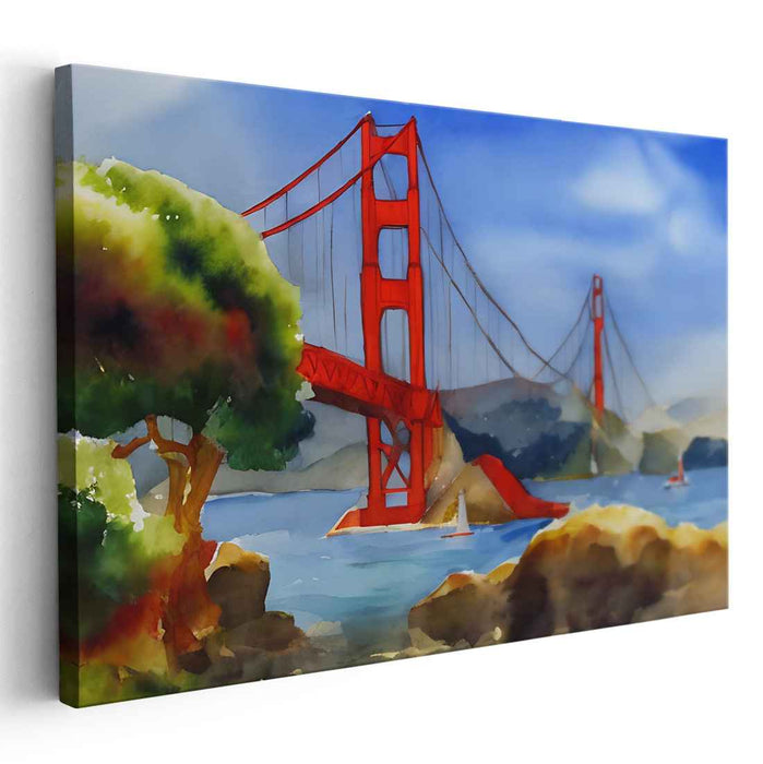 Misty Bay Bridge Impression: Watercolor Painting of the Golden Gate Bridge