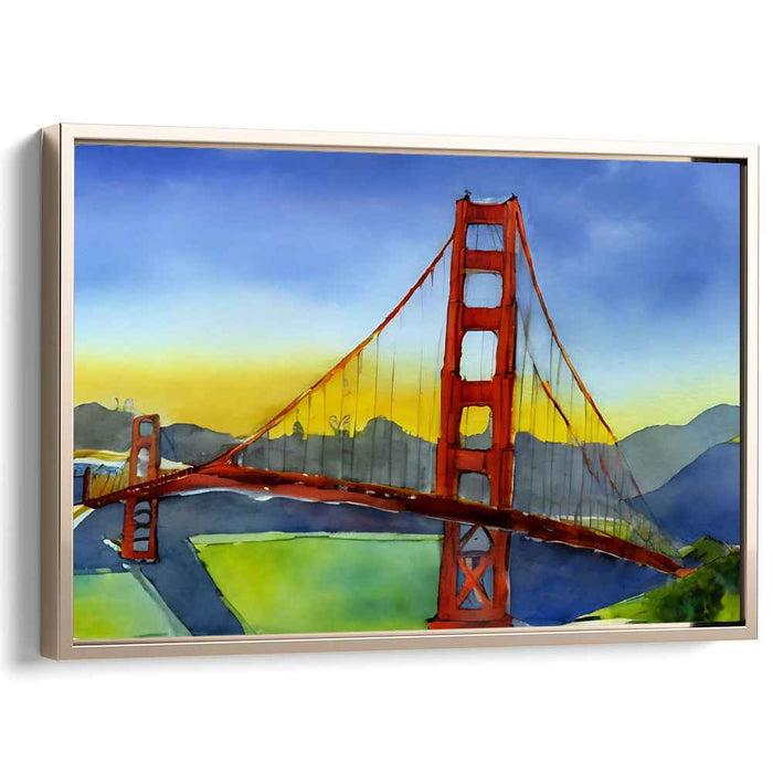 Twilight's Brushstrokes: Watercolor Twilight Bridge Canvas Art Print
