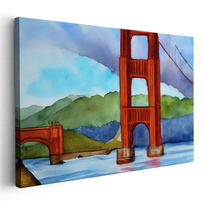 Architectural Reflections: Watercolor Golden Gate Bridge Canvas Art Print