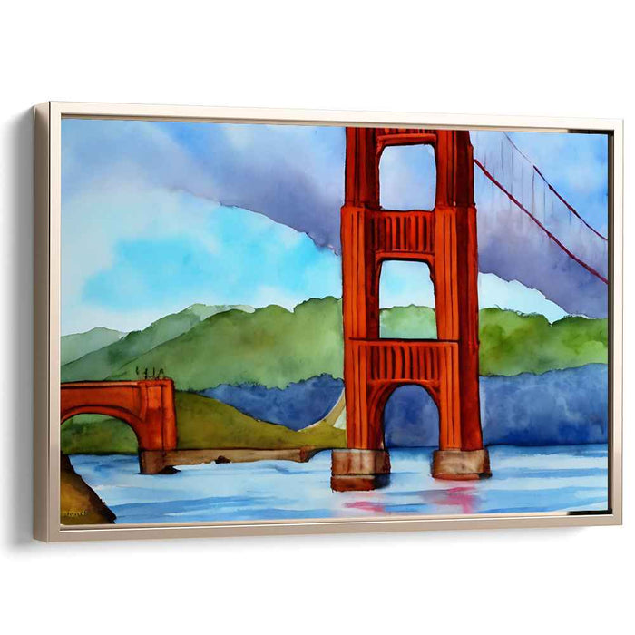 Architectural Reflections: Watercolor Golden Gate Bridge Canvas Art Print