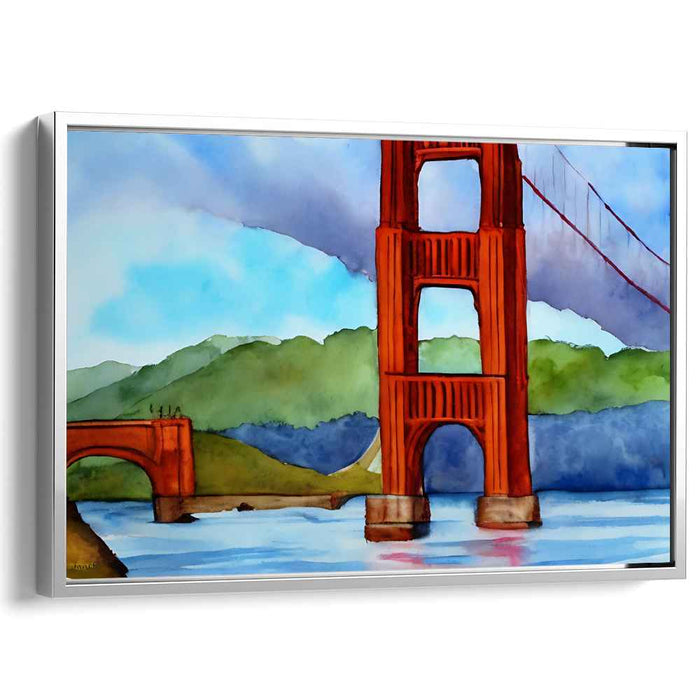 Architectural Reflections: Watercolor Golden Gate Bridge Canvas Art Print