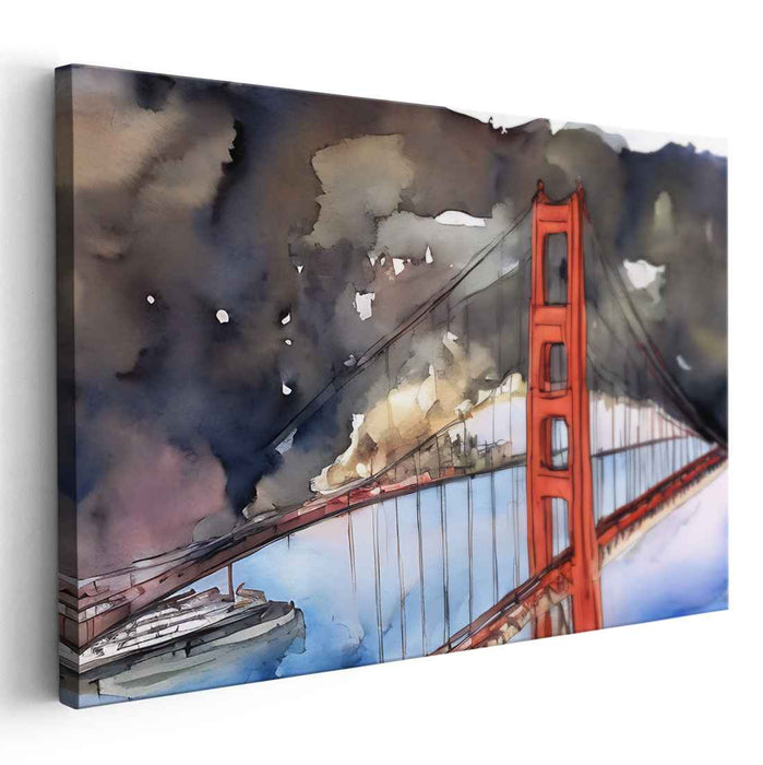 Misty Bay Reflections: Impressionist Watercolor of the Golden Gate Bridge
