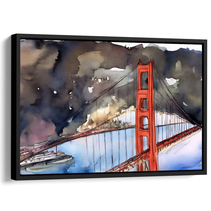 Misty Bay Reflections: Impressionist Watercolor of the Golden Gate Bridge
