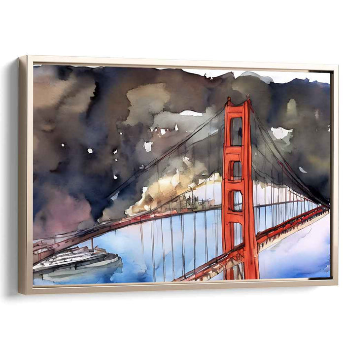 Misty Bay Reflections: Impressionist Watercolor of the Golden Gate Bridge