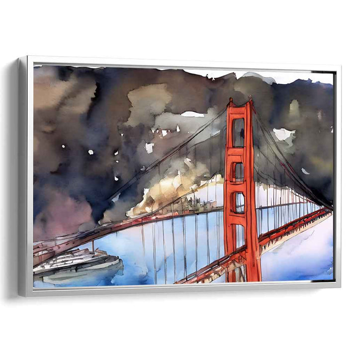 Misty Bay Reflections: Impressionist Watercolor of the Golden Gate Bridge