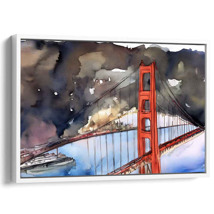 Misty Bay Reflections: Impressionist Watercolor of the Golden Gate Bridge