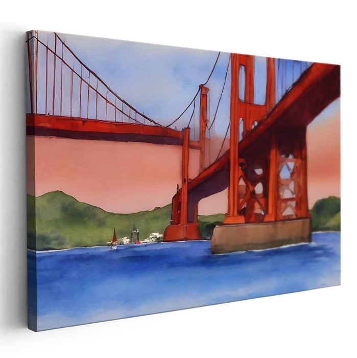 Sunrise Arch in Gold: Golden Gate Bridge at Dawn Canvas Art Print