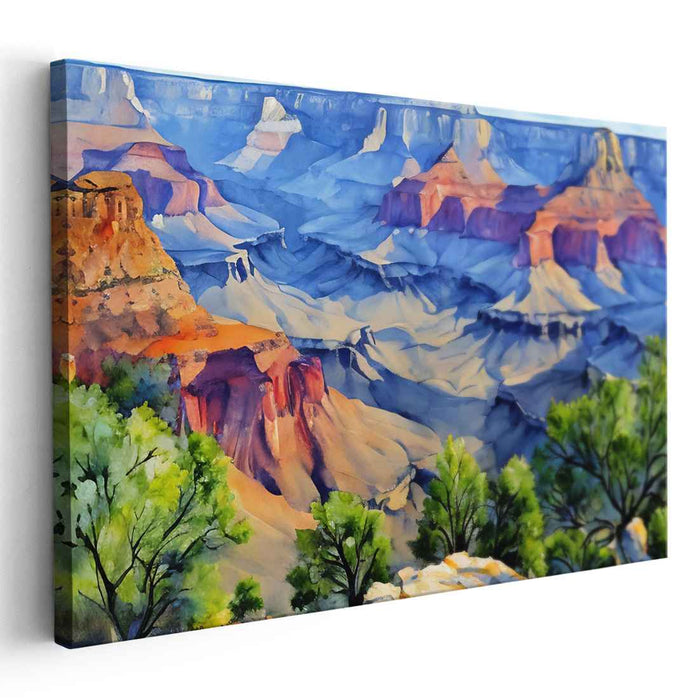 Color Symphony Over Horizon: Vivid Watercolor Landscape Canvas Art