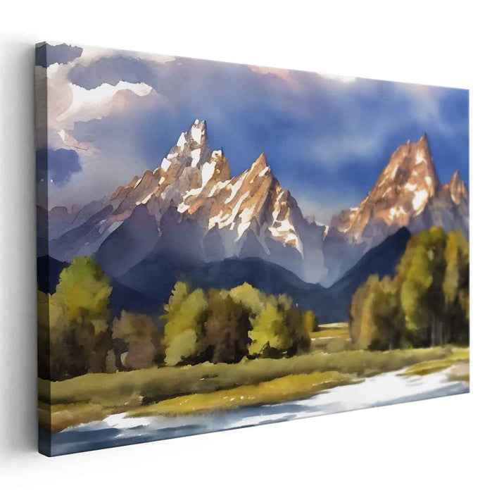 Water's Calm Embrace: Serene Landscape Watercolor Art Print