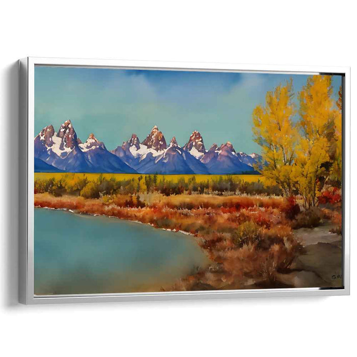 Whispering Peaks Serenity: Serene Lake and Snow-Capped Mountains Landscape Canvas Art