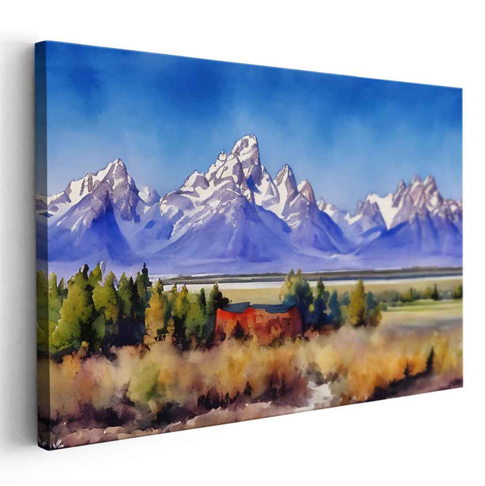 Crisp Summit Glow: Majestic Mountain and Autumn Foliage Landscape Art Print