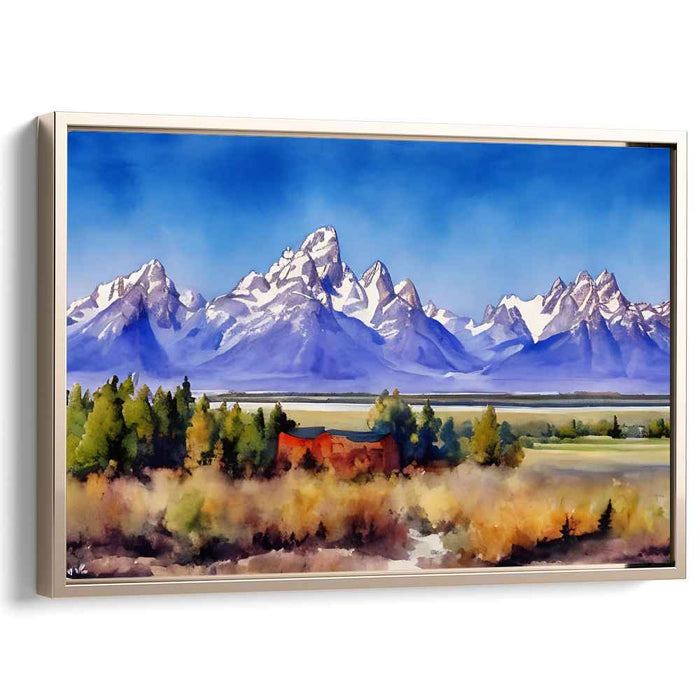 Crisp Summit Glow: Majestic Mountain and Autumn Foliage Landscape Art Print