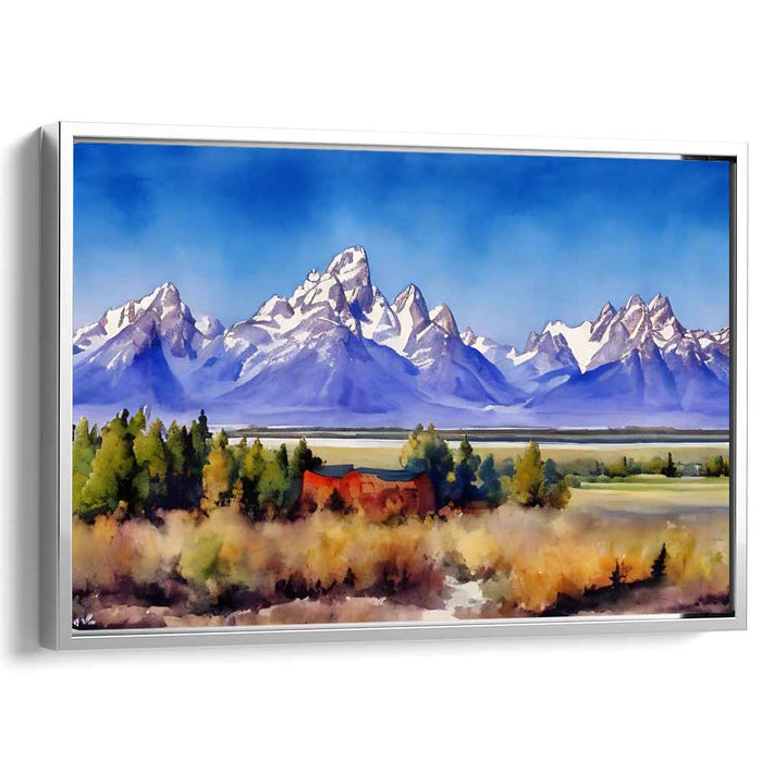 Crisp Summit Glow: Majestic Mountain and Autumn Foliage Landscape Art Print