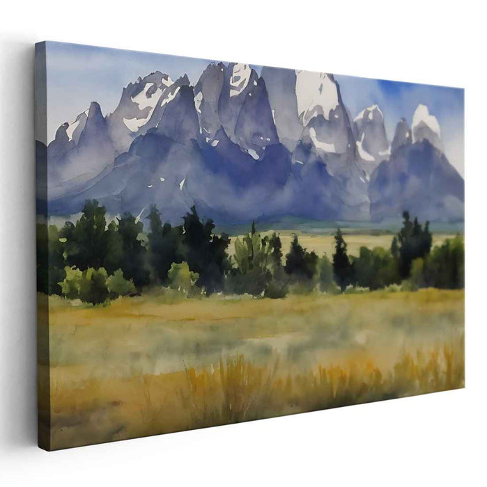 Misty Serenity Echo: Watercolor Landscape Canvas Art Print