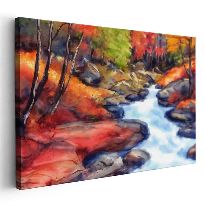 Forest Serenade: Watercolor Forest Stream Canvas Art Print