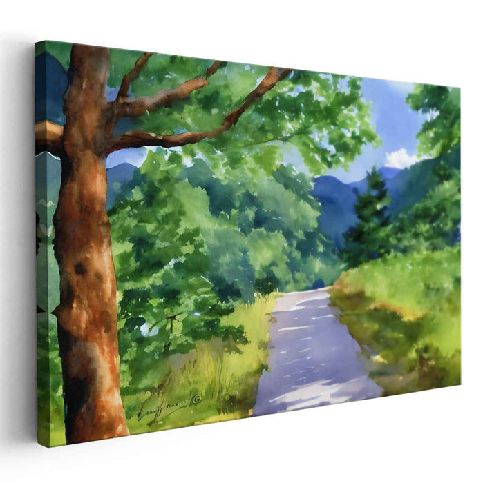 Calm Horizon Painting: Tranquil Nature Watercolor Landscape